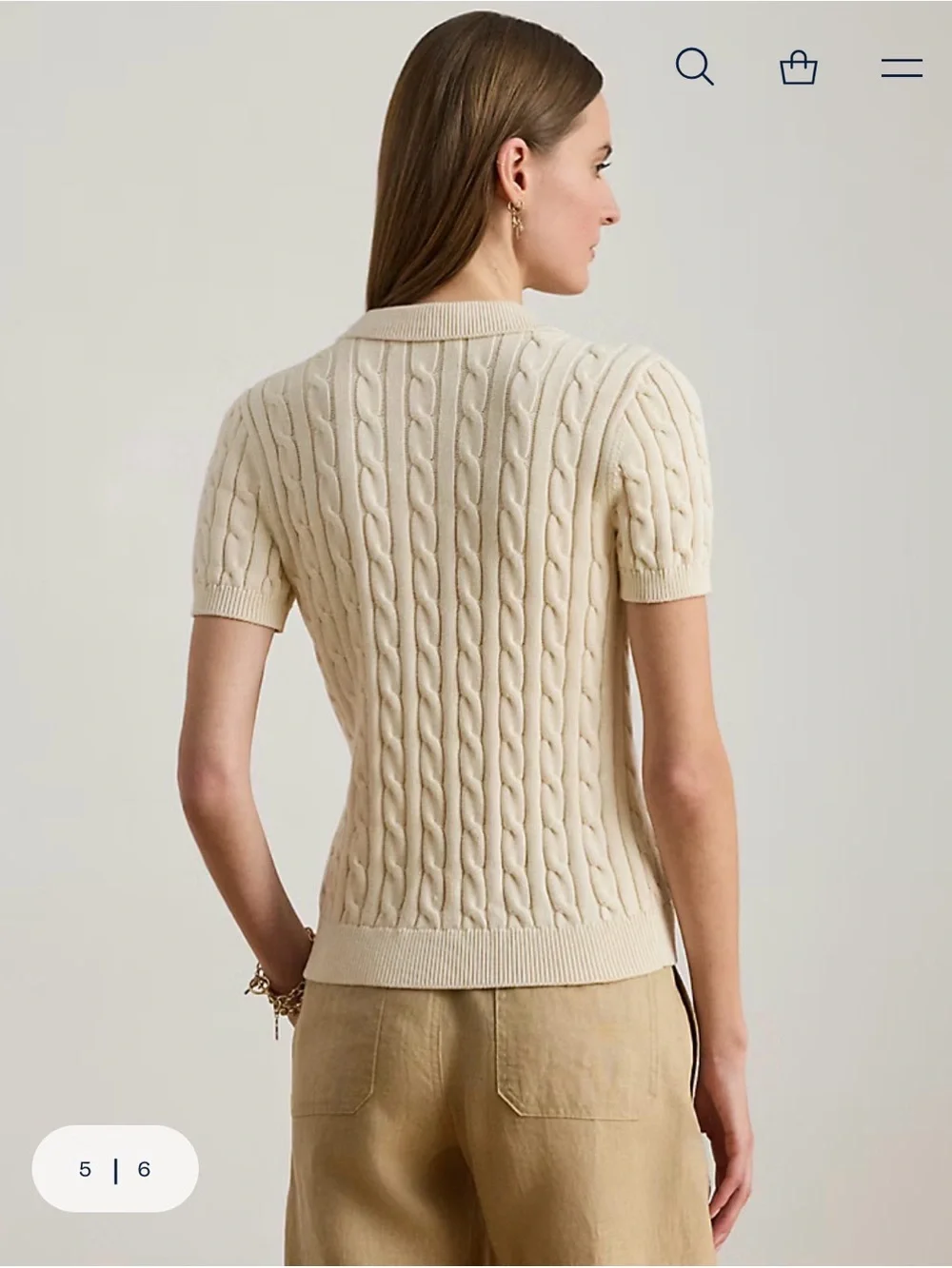 Ralph Lauren Cream Cable Knit Polo with Gold Button - Picture 2 of 12